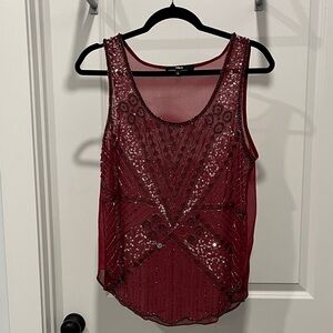Black label burgundy beaded top